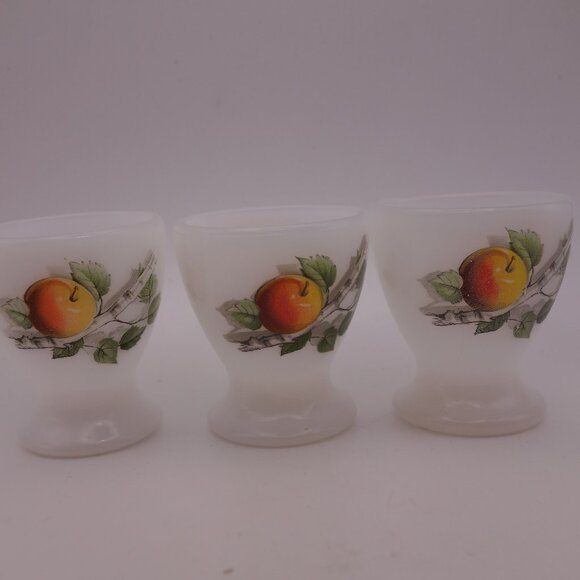Set of Three(3)Arcopal Milk Glass Egg Cup feat "Fruits de France" (Apple)Pattern - Picture 16 of 16